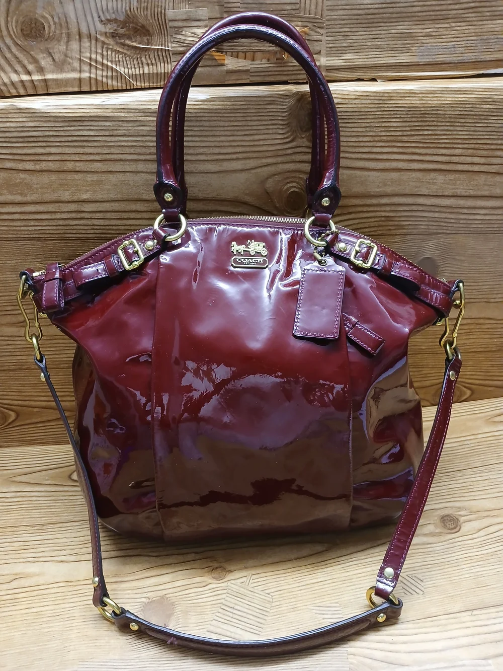Coach Patent Leather Women's  Shoulder Bag in Burgundy